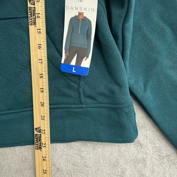 NEW Danskin Womens Mixed Rib Cozy Half Zip Hoodie L Fleece Blue Teal - Picture 8 of 10